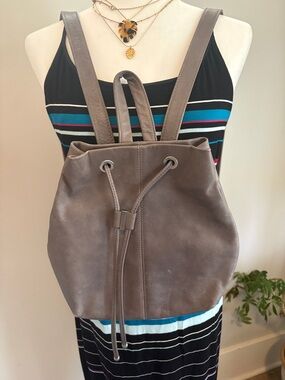 HOBO Taupe Drawstring Leather Backpack